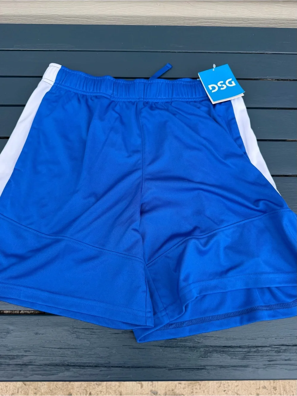 DSG Blue Athletic Shorts with White Side Panels